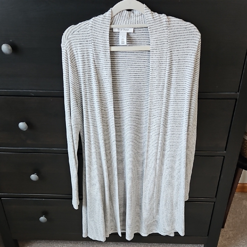 White House Black Market Cream and Gray Cardigan